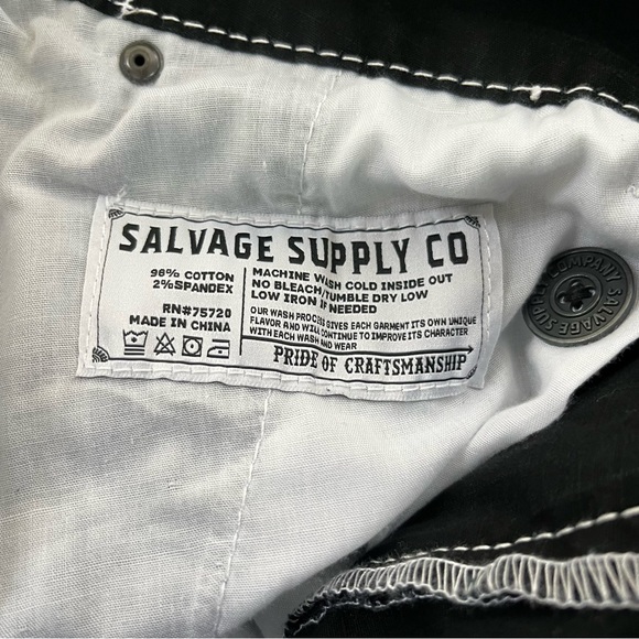 Salvage Supply Co. Buckle Brand Men’s Shorts Size 38 Waist Black/White Stitch - Picture 6 of 11